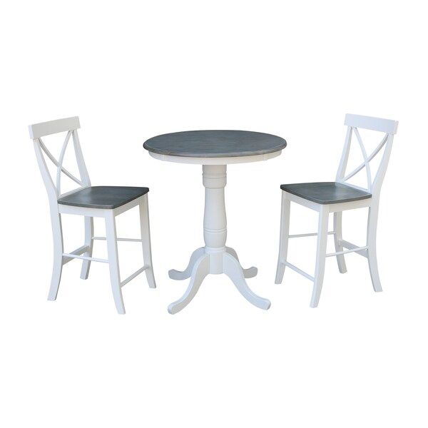 International Concepts Round 30 in Rd Ped Gathering Ht Table, 2 X-Back Stools, White/Heather Gray, 30 in W, 30 in L, Wood K05-30RT-6B-S6132-2 - main